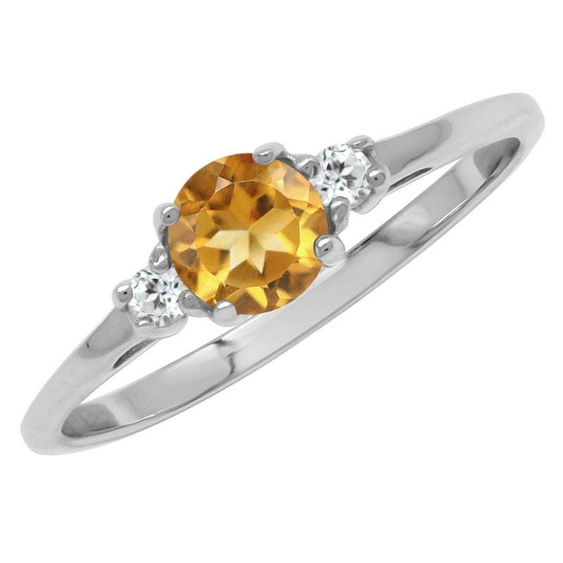 Silvershake Petite Natural Citrine and White Topaz 925 Sterling Silver Ring Size 6 - Image 1